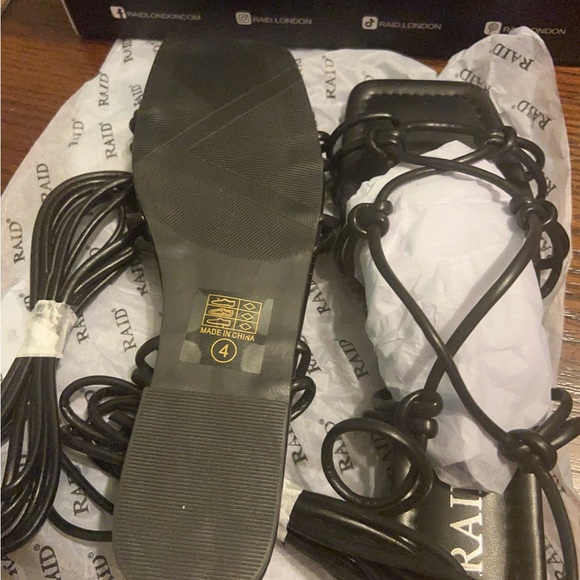 RAID London uk 4 black  Exclusive staphylococcus ghillie tie sandals in black - Picture 1 of 16